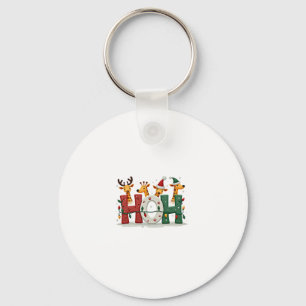 Matching Christmas Santa Hat Ho Ho Ho Giraffe Anim Keychain