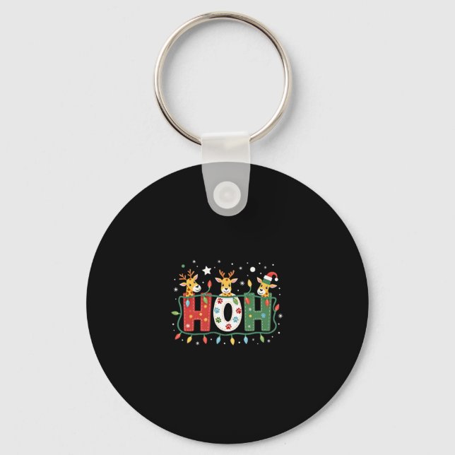 Matching Christmas Santa Hat Ho Ho Ho Giraffe Anim Keychain (Front)
