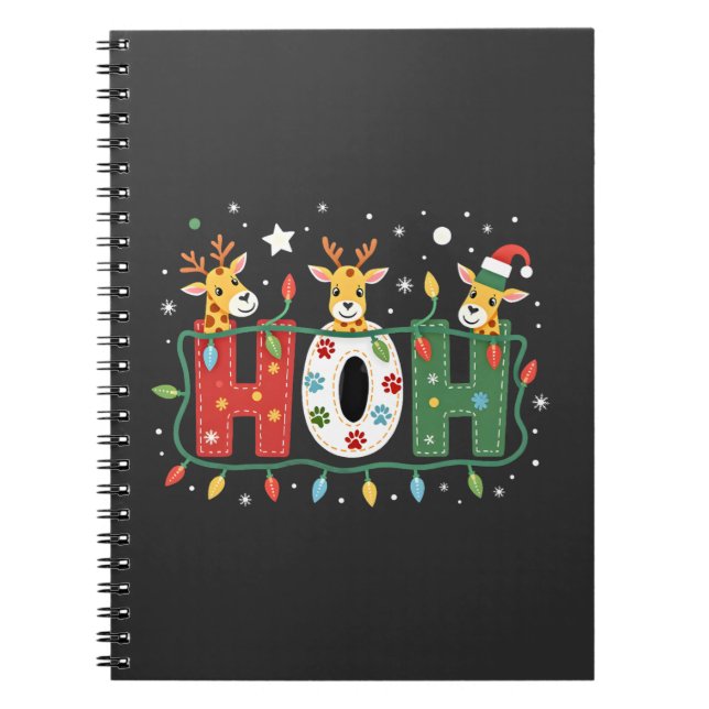 Matching Christmas Santa Hat Ho Ho Ho Giraffe Anim Notebook (Front)