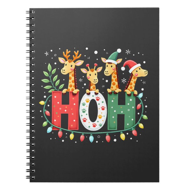 Matching Christmas Santa Hat Ho Ho Ho Giraffe Anim Notebook (Front)