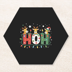Matching Christmas Santa Hat Ho Ho Ho Giraffe Anim Paper Coaster