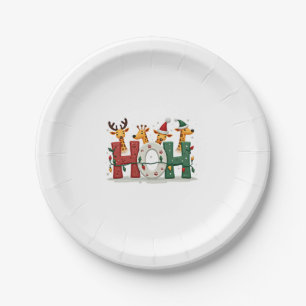 Matching Christmas Santa Hat Ho Ho Ho Giraffe Anim Paper Plate