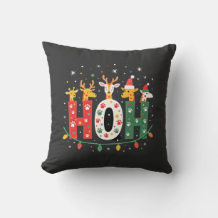 Matching Christmas Santa Hat Ho Ho Ho Giraffe Anim Throw Pillow