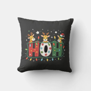 Matching Christmas Santa Hat Ho Ho Ho Giraffe Anim Throw Pillow