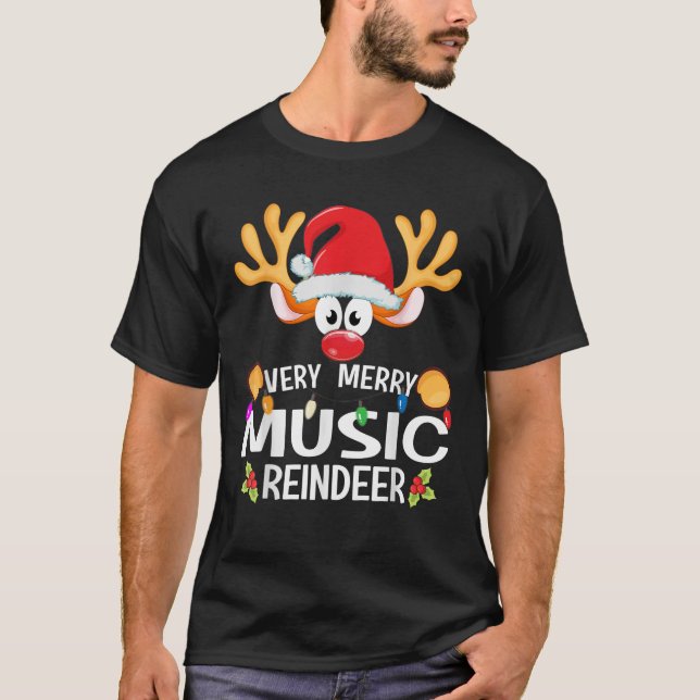Matching Christmas Very Merry Music Reindeer  T-Shirt (Front)
