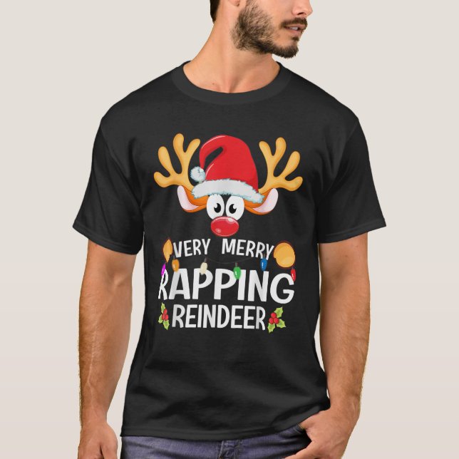 Matching Christmas Very Merry Rapping Reindeer  T-Shirt (Front)