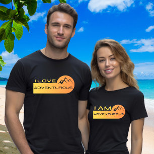 Matching Couple Name Date on Back I Am Adventure T-Shirt