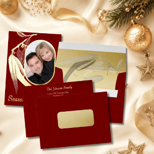 Matching Deep Red Gold Foil Eucalyptus Christmas  Envelope