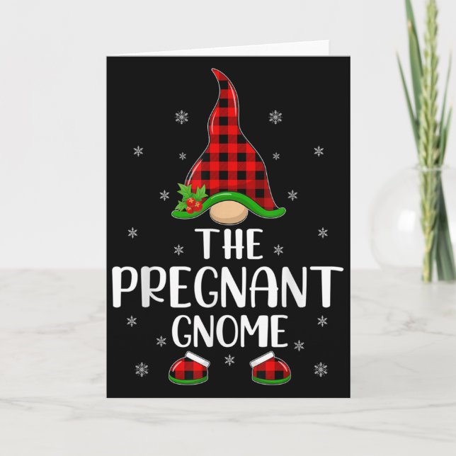 Matching Family Buffalo Plaid The Pregnant Gnome C Card (Front)