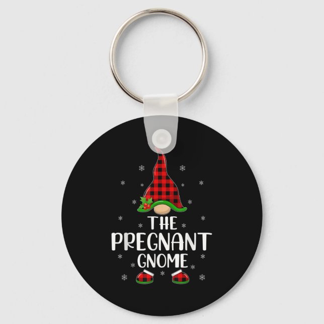 Matching Family Buffalo Plaid The Pregnant Gnome C Keychain (Front)