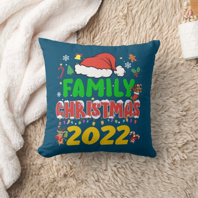 Matching Family Christmas 2022 Team Santa Elf Squa Throw Pillow (Blanket)