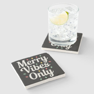 Matching Family Christmas Merry Vibes Only Lights Stone Coaster