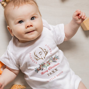 Matching family Christmas rustic cute monogrammed Baby Bodysuit