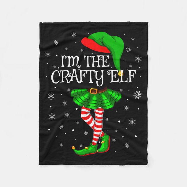 Matching Family Group I'm The Crafty Elf Christmas Fleece Blanket (Front)