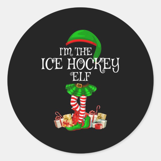 Matching Family Group I'm The Ice Hockey Elf Chris Classic Round Sticker (Front)