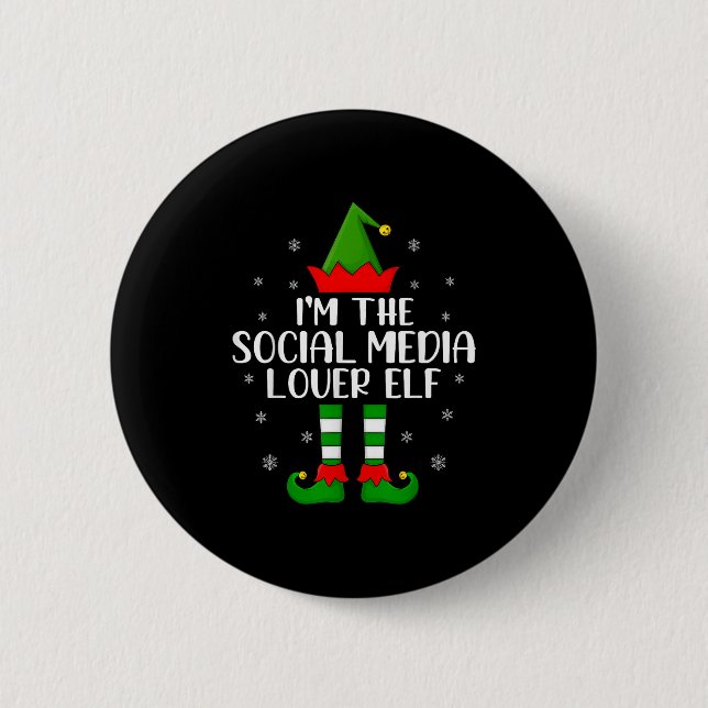 Matching Family I'm The Social Media Lover Elf Chr 2 Inch Round Button (Front)