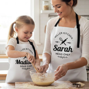 Matching Family Kitchen Aprons with Custom Names 