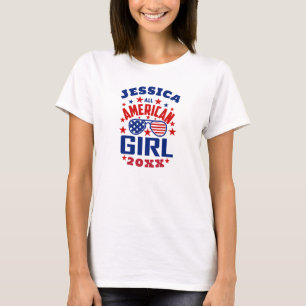 Matching Family Name 4th of July All American Girl T-Shirt