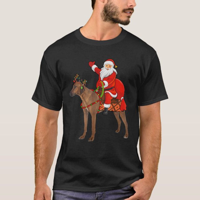 Matching Funny Santa Riding Rhodesian Ridgeback Ch T-Shirt (Front)