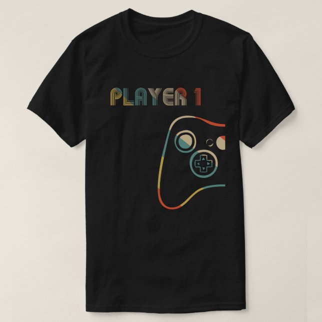 Matching Gamer Couple Player 1 Player 2 T-Shirt (Design Front)