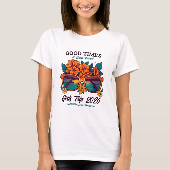 Matching Girls Trip Retro Beach Vacation Custom T-Shirt (Front)