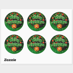 Matching Green Merry Christmas Gold Bells Classic Round Sticker