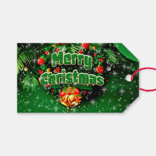 Matching Green Merry Christmas Gold Bells Gift Tags