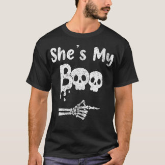 Matching Halloween Couples Shes My Boo Skull Fac T-Shirt