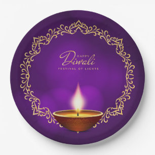 Matching Happy Diwali Purple 9" Paper Plate