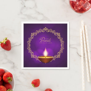 Matching Happy Diwali Purple Cocktail Napkin