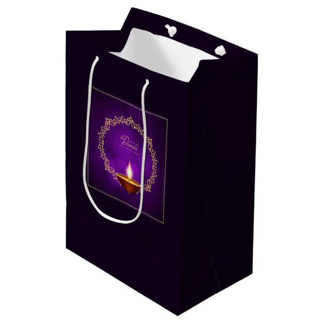 Matching Happy Diwali Purple Medium Gift Bag (Front Angled)