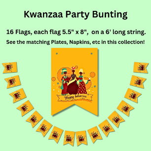 Matching Happy Kwanzaa 3 Ladies Yellow Bunting Flags