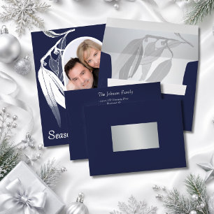 Matching Navy Silver Foil Eucalyptus Christmas Envelope