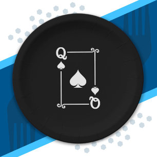 Matching Queen Spades Suit Playing Cards Modern Paper Plate