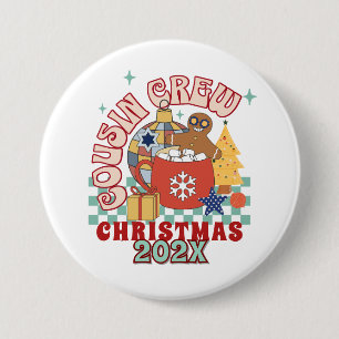 Matching retro cousin crew Christmas kids 3 Inch Round Button