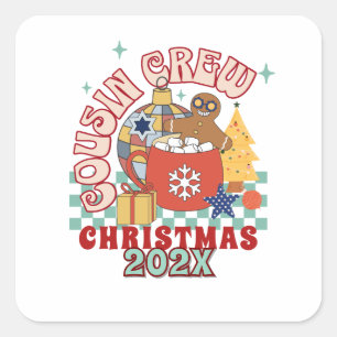 Matching retro cousin crew Christmas kids Square Sticker