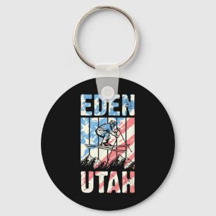 Matching Retro Style Mountain Skiing Eden Utah Tri Keychain