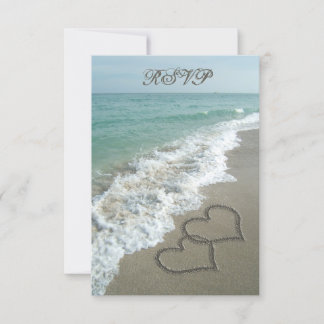 Matching RSVP Card, Two Sand Hearts Beach Wedding Card