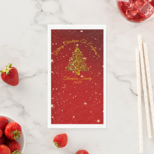 Matching Set Christmas Red Gold Tree Name Napkin