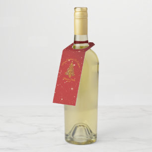 Matching Set Christmas Red Gold Tree Stars Name Bottle Tag