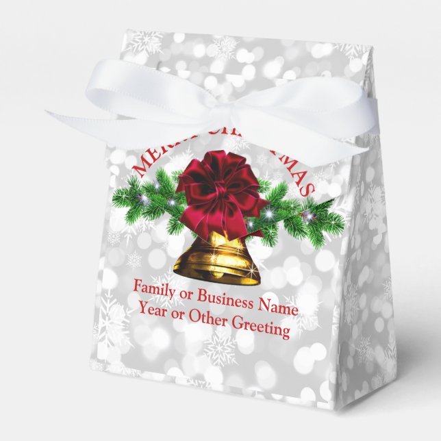 Matching Set Gold Bell Red Bow Christmas Favor Box (Front Side)