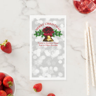 Matching Set Gold Bell Red Bow Christmas Napkin