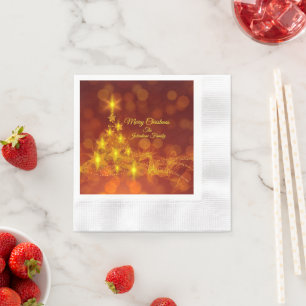 Matching Set Gold Stars Tree Change Name Christmas Napkin