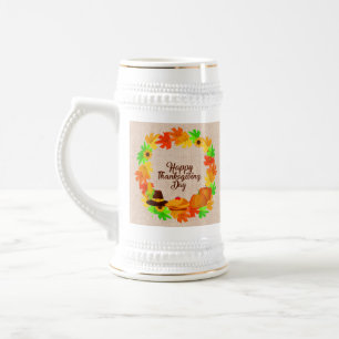Matching Set Thanksgiving Green Gold Wreath Hat Beer Stein