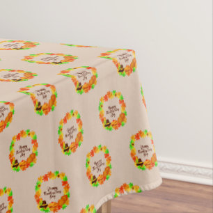 Matching Set Thanksgiving Green Gold Wreath Hat Tablecloth