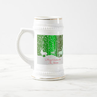 Matching Set White Reindeer Edit Name Green Beer Stein
