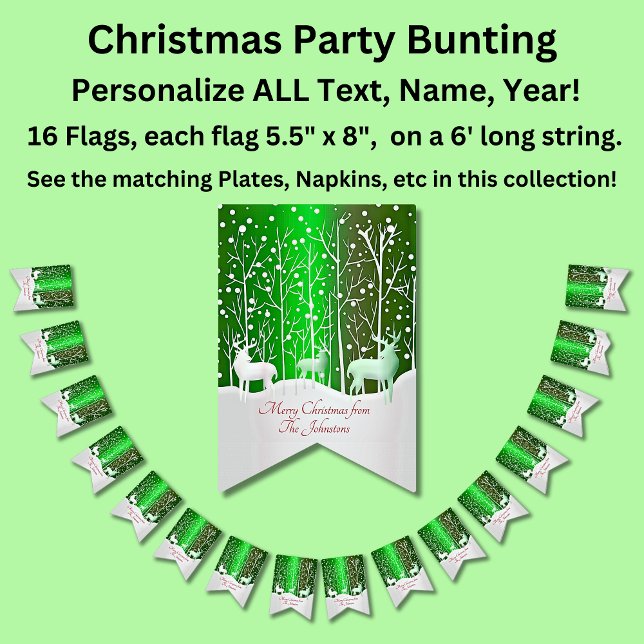 Matching Set White Reindeer Edit Name Green Bunting Flags (Creator Uploaded)