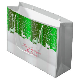 Matching Set White Reindeer Edit Name Green Large Gift Bag