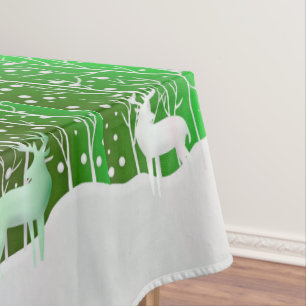 Matching Set White Reindeer Edit Name Green Tablecloth