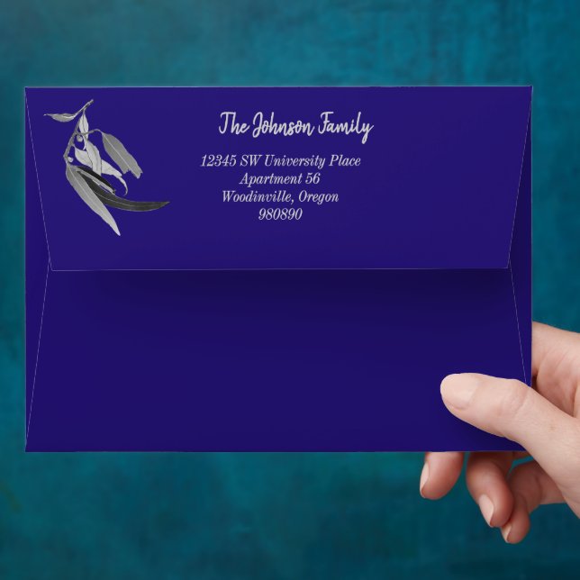 Matching Silver Foil Blue Eucalyptus Christmas  Envelope (Hand)